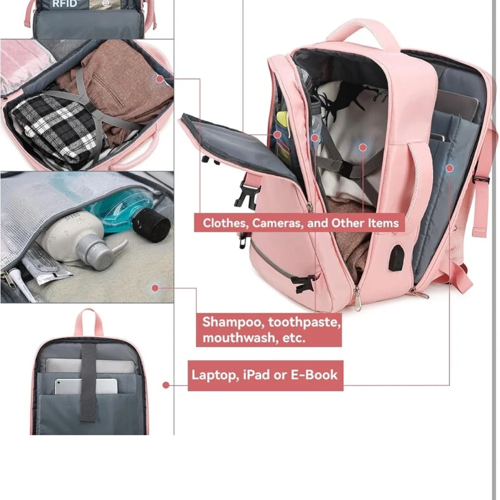 Airline Flight approved extra large capacity, travel laptop backpack 35L pink - Picture 13 of 16